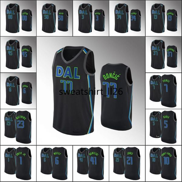 

men luka doncic maxi kleber dallas nba johnathan motley dirk nowitzki yogi ferrell city black mavericks custom jersey, Black;red