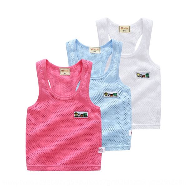 

korean style round collar i-shaped children's vest summer solid color boys' and girls' mesh vest, Blue