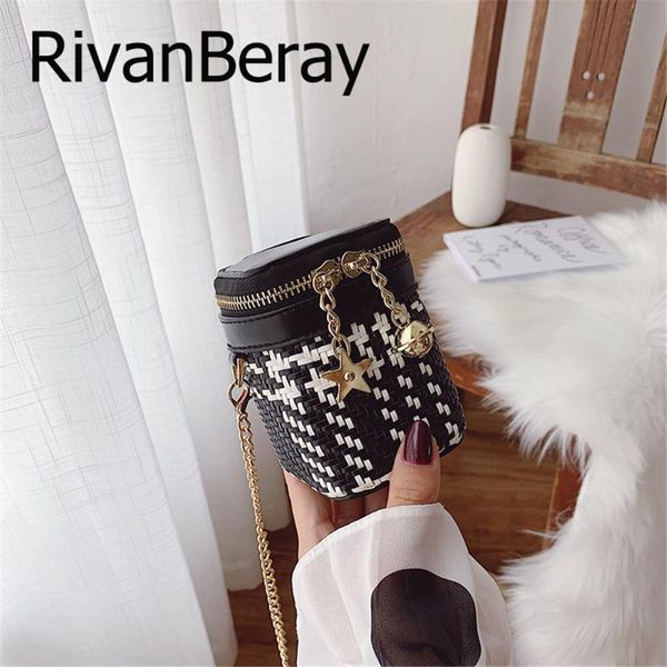 

tassel panelled weave bucket bag pu leather chain crossbody bag for women 2020 fashion elegant shoulder messenger coin purse