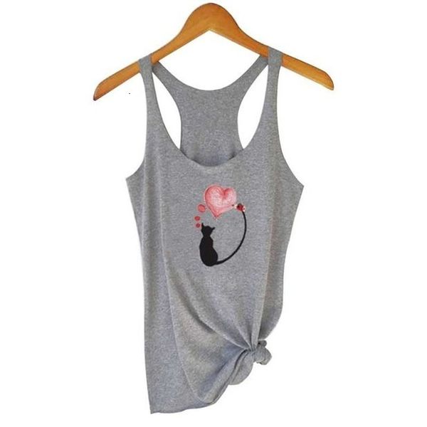 

tank fashion summer womens t shirts cartoon cat print casual vest sleeveless o neck shirts female tees black white