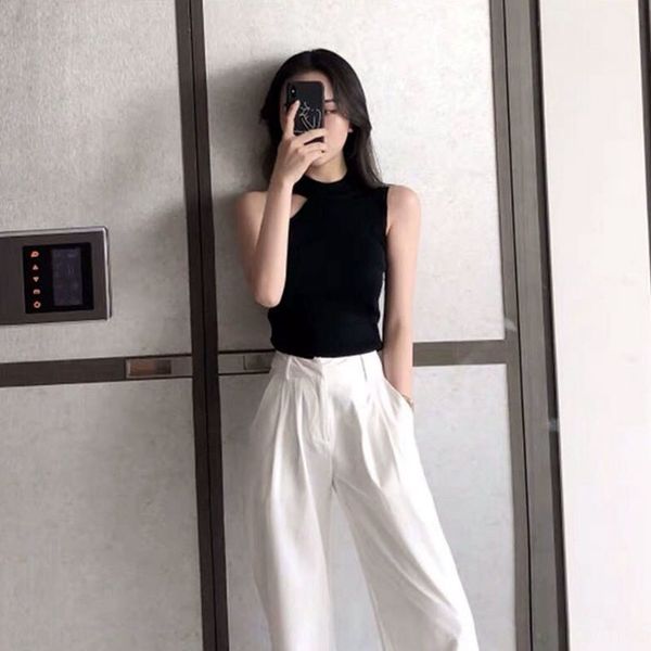 

qpvev new korean chic style strapless sleeveless neck knitted vest women's slim base sling shoulder strap shoulder strap shirt suspende, Camo