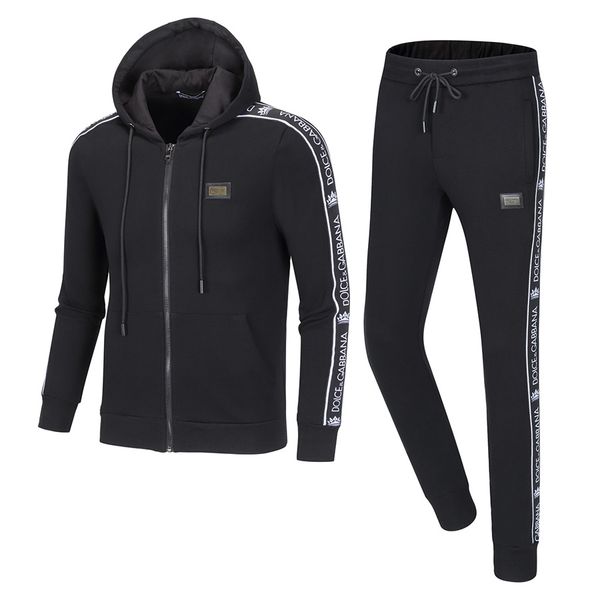

2020 new mens design tracksuits autumn and winter men's cotton comfortable slim black hooded cardigan jacket two-piece suit, Gray