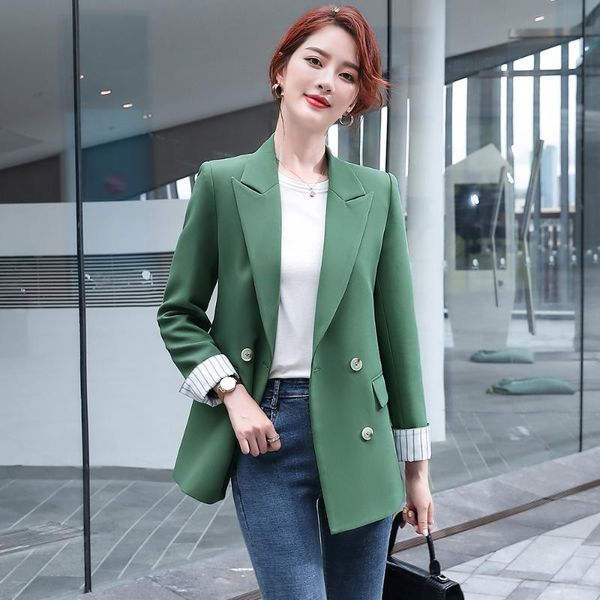 

новое прибытие девушки женщин зимы blazer 2020 casual женский твердая двойной брестед пальто blazer tops высокого качества зеленый абрикос j, White;black