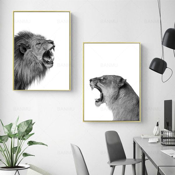 

paintings 2 pieces canvas painting lion and lioness poster animal wall art print picture black white woodlands for living room home decor