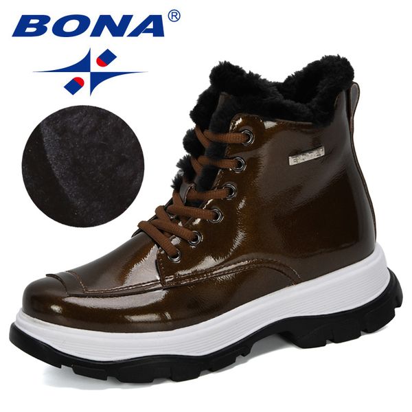 

bona 2020 new designers popular british leather thick with ankle boots women's boots motorcycle ladies winter plush, Black