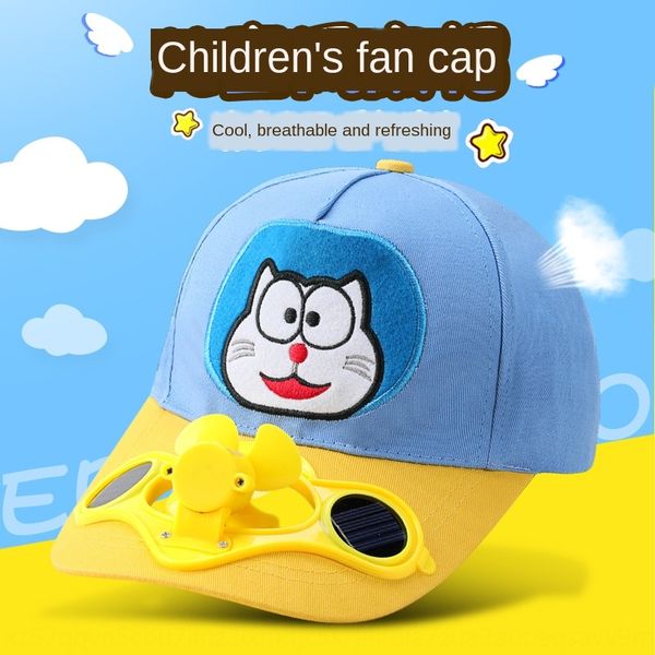 

cartoon children's solar fan sun protection sunscreen fan sunscreen men's and women's sun hat cap cap solar intelligent hat, Blue;gray