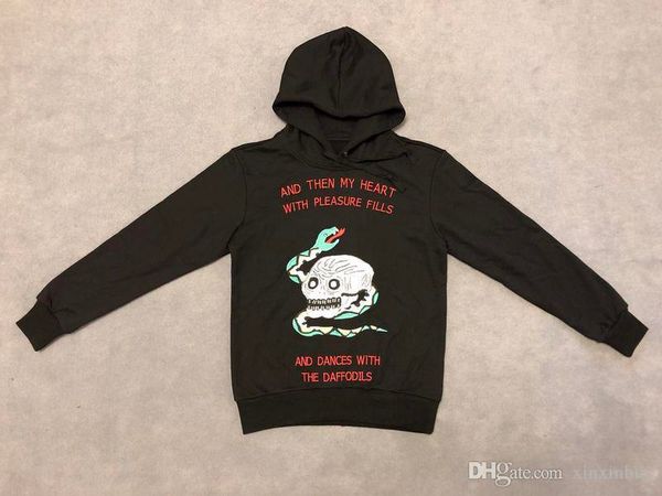 

19ss france italy new fashion embroidery skull snake print pullover cotton men women mens hoodies luxury sweatshirts, Black