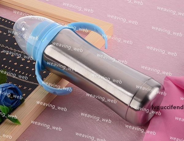 

240ml stainless steel baby bottle milk feeding bottle stainless steel milk bottle with silicon nipple easy safe anti-handle