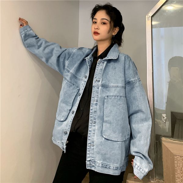 

new bf style japanese retro denim jacket for autumn 2020, Black;brown