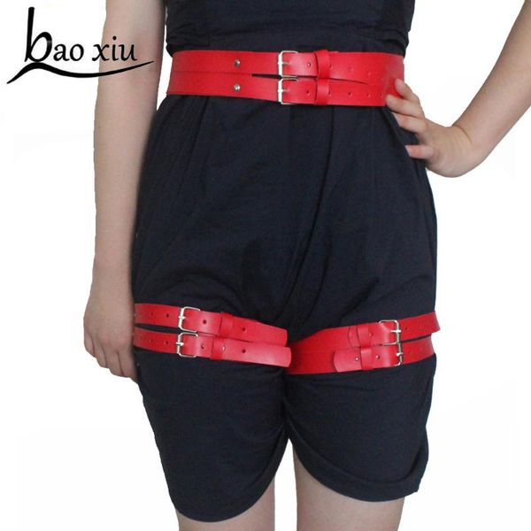 

new metal corset female belt vintage pu leather harness men garter belt for women waist to leg body bondage cage straps, Black;brown