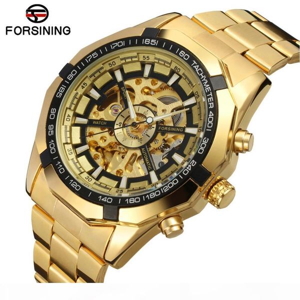 

forsining watch men relogio masculino skeleton automatic watch winder mens watches mechanical gold men, Slivery;brown