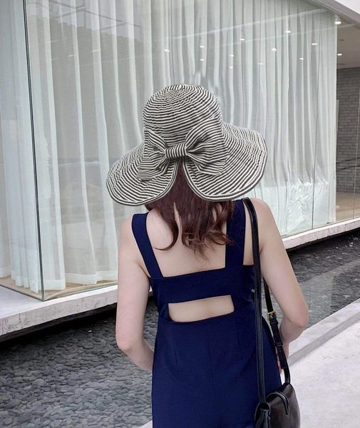 

summer travel korean style casual big edge uv-proof peach butterfly butterfly stripe bow sun hat children, Blue;gray