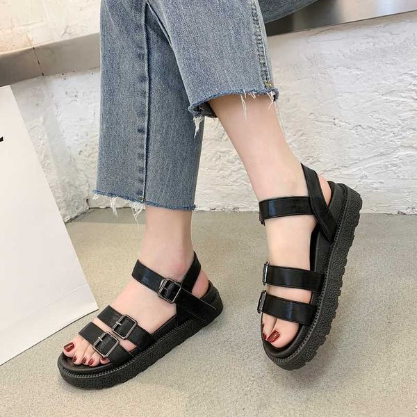 

римские черные плоские сандалии для женщин летних студентов, Black