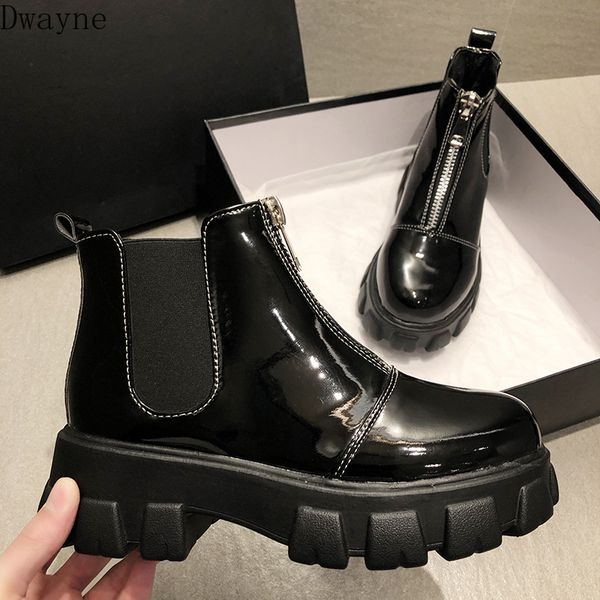 

2020 new autumn boots female british wind retro front zipper single boots, Black