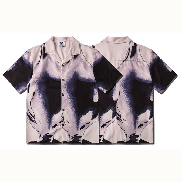 

creative personality abstract shadow printing casual street loose short sleeve shirt men and women, White;black