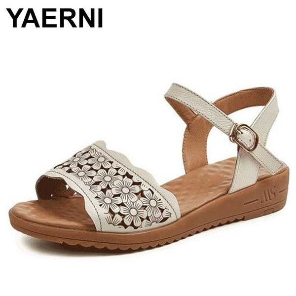 

sandals yaerni promotional cowhide flower summer shoes woman fashion 2021 soft sole non-slip clothing flat casual, Black