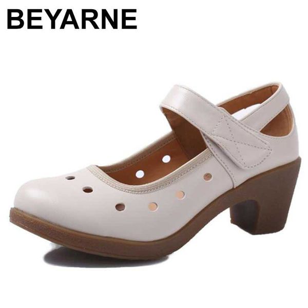 

beyarne 2020 cut out women pumps breathable women shoes crochet buckle thick high heels soft mary janes dance shoes 41, Black