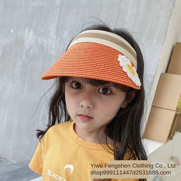 

children's sun straw straw big brim and children's sun hat korean foreign style parent-child empty hat female and female, Blue;gray