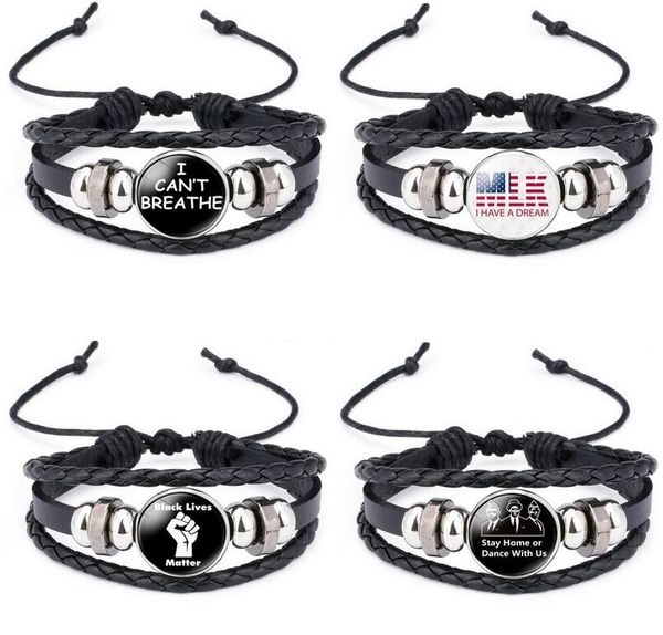 

i can't breathe black lives matter leather woven charms bracelet protest bracelets women men glass button gemstone multi-layer bracelet, Golden;silver
