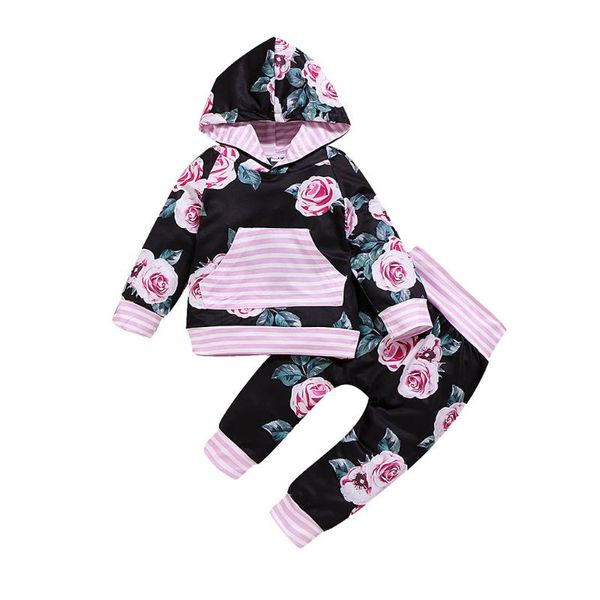 

цветочные детская одежда зима infant baby girl моды цветочный печати полосатый пуловер толстовка футболка top + pant девочка мальчик костюмы, White