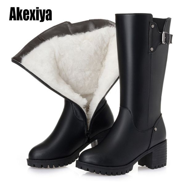 

black fashion winter boots women zip metal decoration calf boots square heel classic ladies genuine leather u529