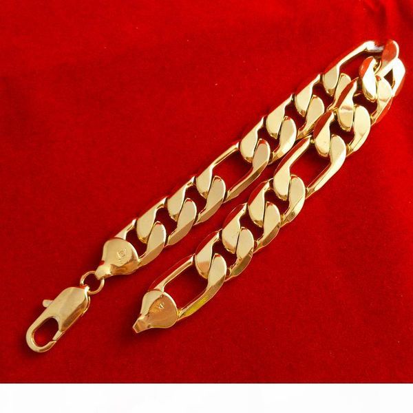 

оптовая 18k желтого золота заполнены мужские браслет обочины цепи 8,3" ширина 12мм, Golden;silver