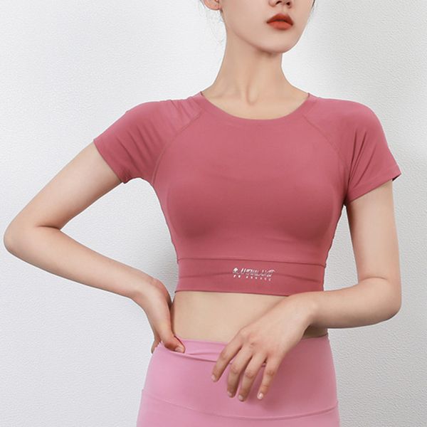 

yoga outfits fitness short sleeve seamless crop women running sports quick dry workout t-shirt slim deportivo mujer, White;red