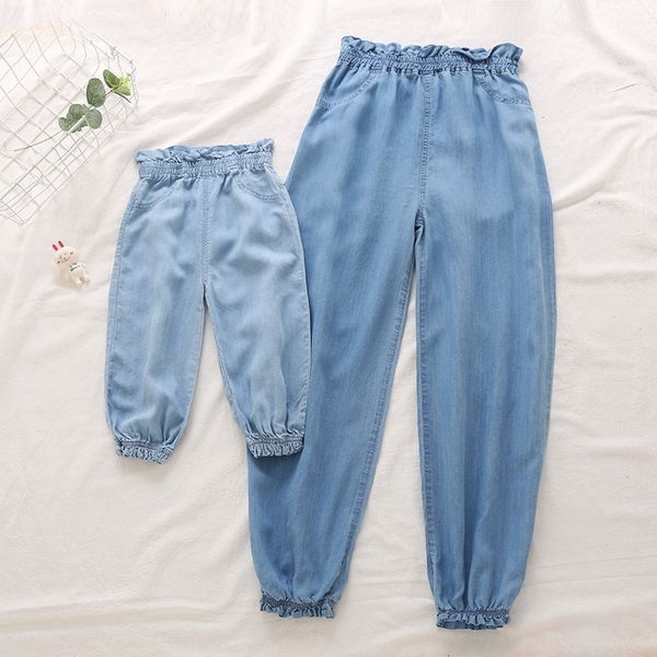 

o7non denim комаров доказательство брюки фонари 2020 новых девочек корейский родитель-ребенок одежда tencel хлопок противомоскитный штаны де, Blue