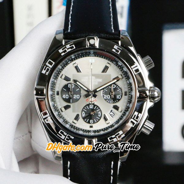 

new 44mm ab042011.f561 ab042011 gray dial black subdial quartz chronograph mens watch steel case leather strap gents watches pure_time, Slivery;brown