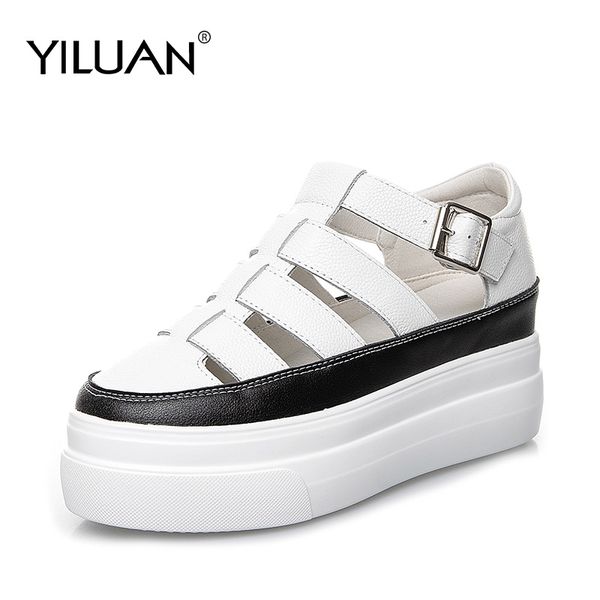 

sandals platform women 2020 ladies casual shoes wedge high chunky heel sandals summer shoes high ankle big size 32-42, Black