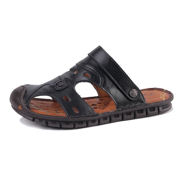 

zandalias sandalet leather sandals sandalen classic beach hombre ritable masculina size slide da v rubber summer sandals-men de, Black