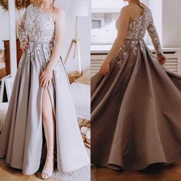 

long one shoulder lace prom dresses, Black