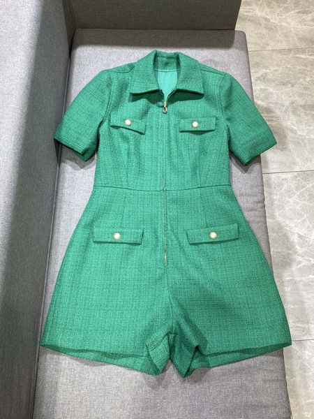 

designer 2020 green lapel neck buttons milan runway jumpsuit high end short sleeves long designer jumpsuits dress 8050408, Black;white