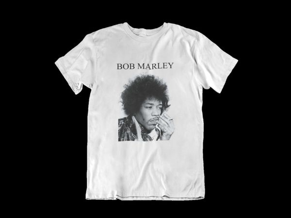 

bob marley fun jimi hendrix t shirt, Gray;blue