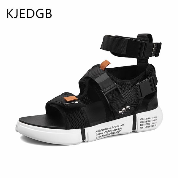 

kjedgb new 2019 fashion summer mens shoes gladiator sandals designers platform comfortable beach sandals male canvas men cs01, Black