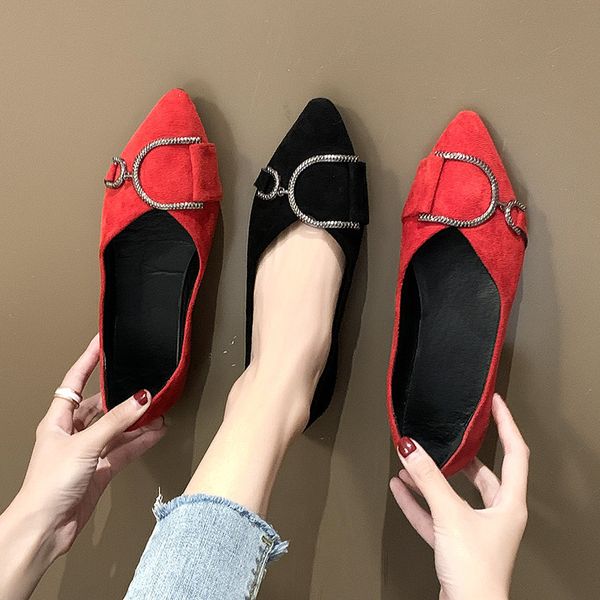 

2020 spring autumn women pointed toe suede flats shoes women versatile retro shoes women's thick daily leisure loafers, Black