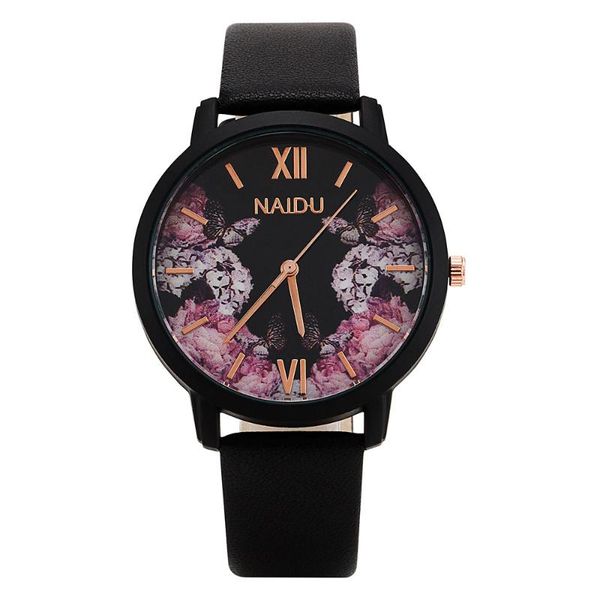 

ladies designer bracelet wristwatches flower dial luxury fashion dress watch women charm leather strap female quartz clock hours, Slivery;brown