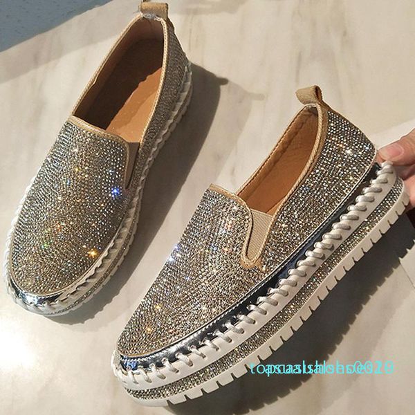 

1fashion кроссовки скольжению на платформе квартиры эспадрильи обувь женщина лианы квартиры ladies кристалл мокасины blingbling повседневная, Black