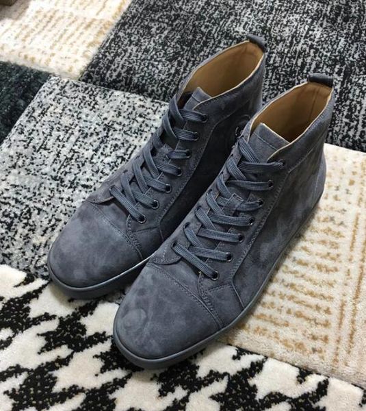 

идеальные кроссовки high top туфли с красной подошвой мужской повседневной серой замша leisure designer шнуровкой outdoor дешевых спортивная, Black