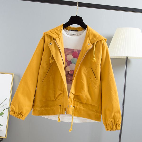 

harajuku large size women hooded jacket 2020 spring autumn loose zipper pockets casual long sleeve coat femme windbreaker female, Black;brown