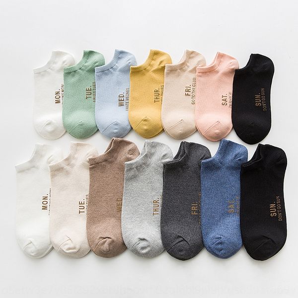 

new printing women's foot print boat letter seven-day bag socks boat socks men, Pink;yellow