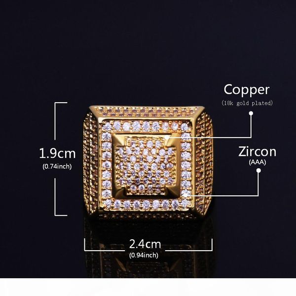 

bling bling cubic zircon ring copper material gold silver color iced out full cz hip hop rings men's fashion jewelry gift