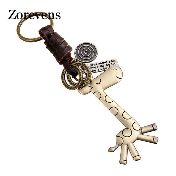 

letapi cartoon long giraffe keychain cow leather chain charm mens key chain cute animal keycover bag car keyring pendants, Silver