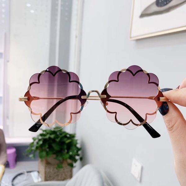 

new fashionable flower sun baby sunglasses personalized metal polygon children's sun glasses, Blue