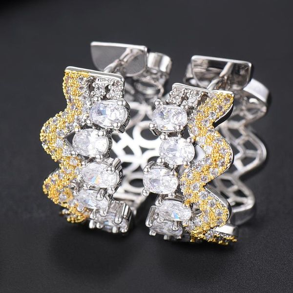 

godki luxury full micro cubic zircon statement big hoop earrings for women wedding dubai bridal square circle hoop earrings 2020, Golden;silver