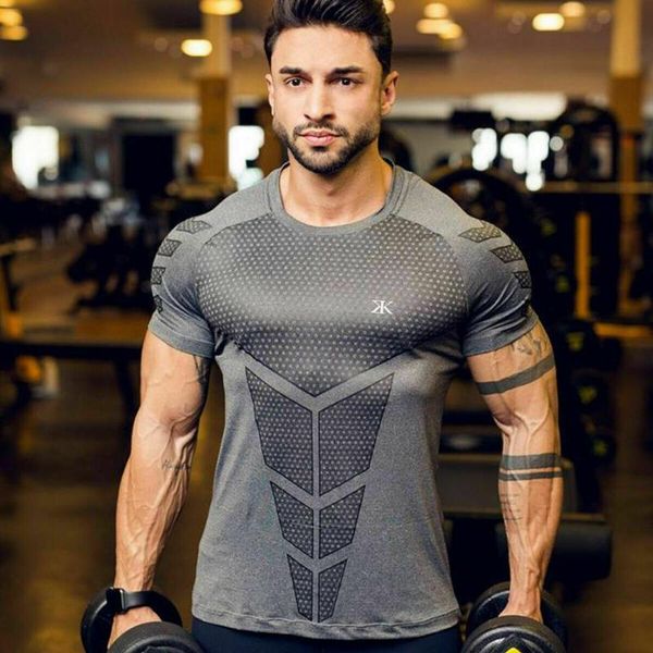 

2020 new men muscular bodybuilding t-shirt men's sports tees crew neck short sleeve gym t-shirt fitness quick drying m-3xl, Black;blue