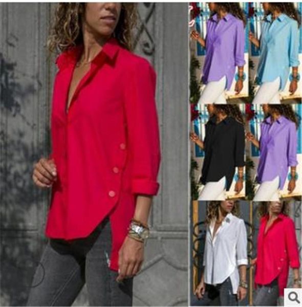 

plus size 5xl blouses solid color printed button decoration lapel neck casual style ladies clothing autumn womens designer, White