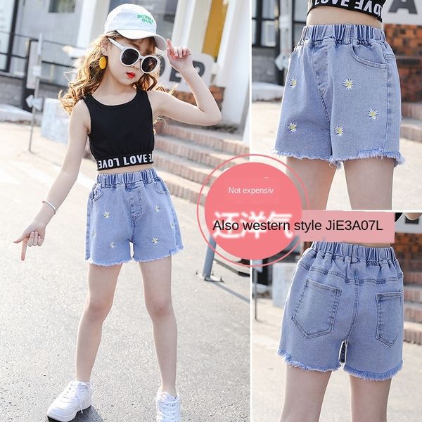 

dcvex children's embroidered summer 2020 girlsnew denim shorts pants medium shorts pantstrousers pantsand large children's fashion, Blue