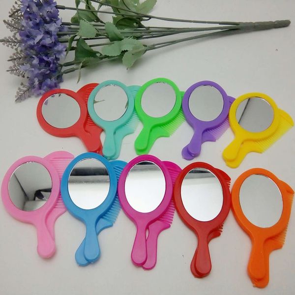 

portable carry-on colorful small mirror comb accessories hair accessories children creative mirror comb set, Slivery;white