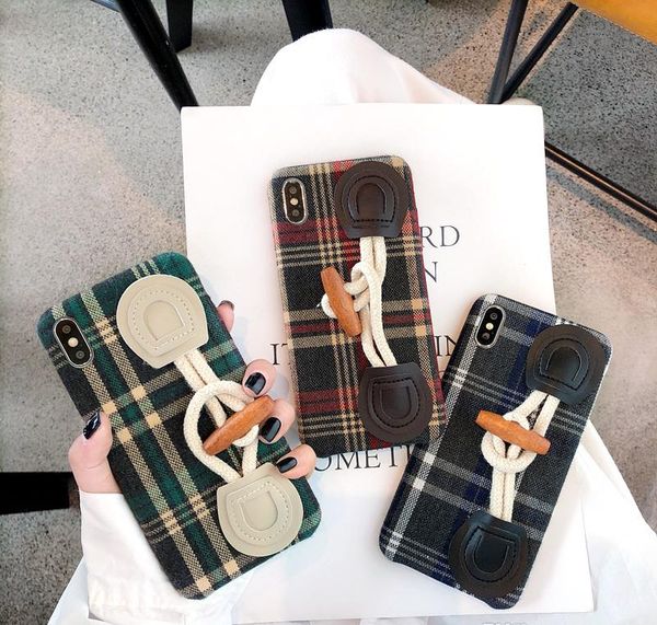 

plaid horn buckle wristband fabric phone case for iphone11 11pro 11 pro max xs max xs xr x 7 8plus cover